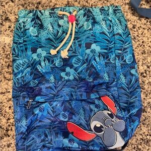 Used/Like New Hawaiian Floral Drawstring Backpack with Stitch  Character Design